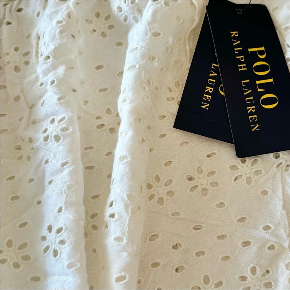 Ralph Lauren POLO Cream Eyelet Strapless Romper | Neutral Minimalist Summer | M - Picture 4 of 7